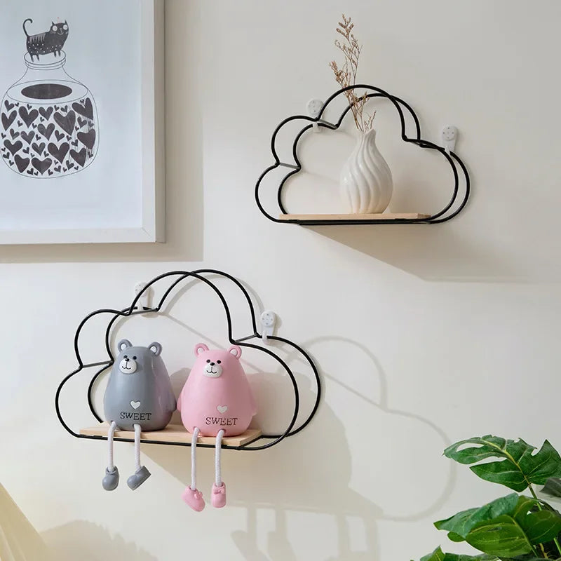 Creative Cloud Iron Shelving Wall Shelf Wooden Clapboard Nordic Style Decoration Children Room Decoration Display Stand