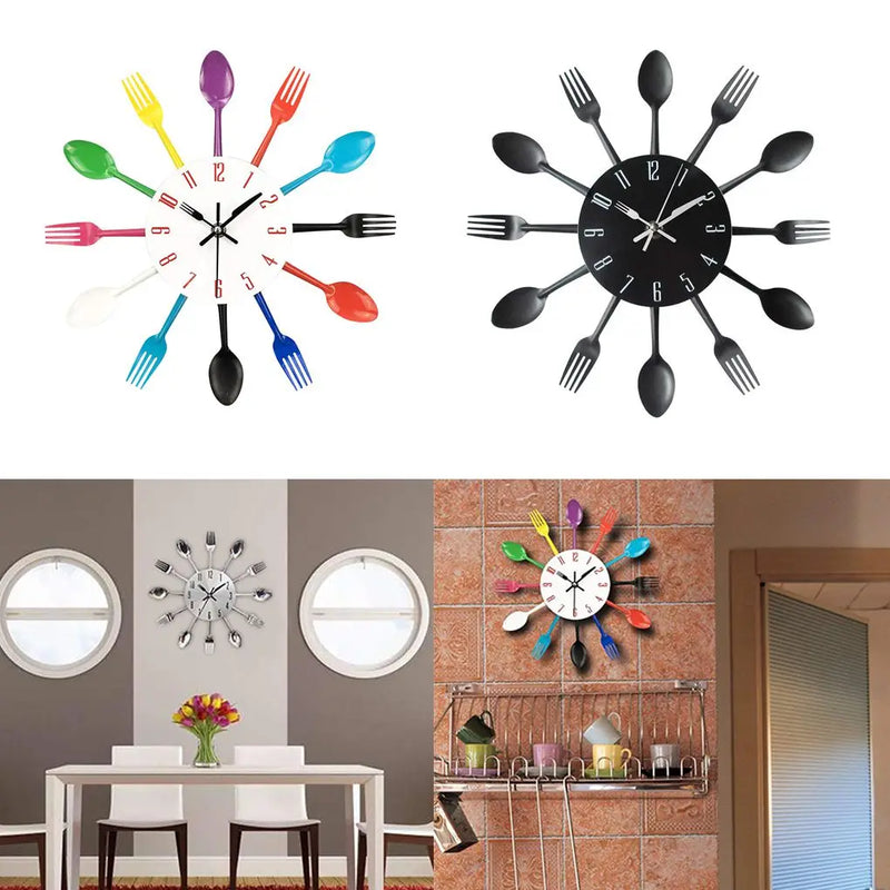 Kitchen Wall Clock 3D Modern Cutlery Kitchen Spoon Fork Wall Clock Wall Decal Wall Room Home Fashion Decoration