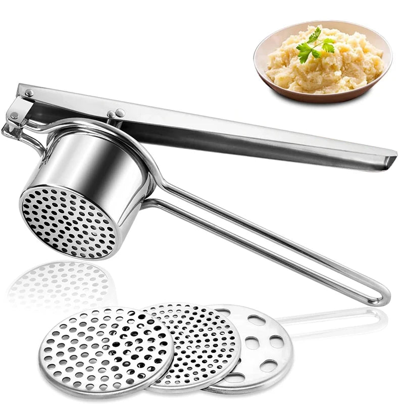 Stainless Steel Potato Ricer Manual Potato Masher With 3 Interchangeable Discs Fruit Juicer Lemon Squeezer