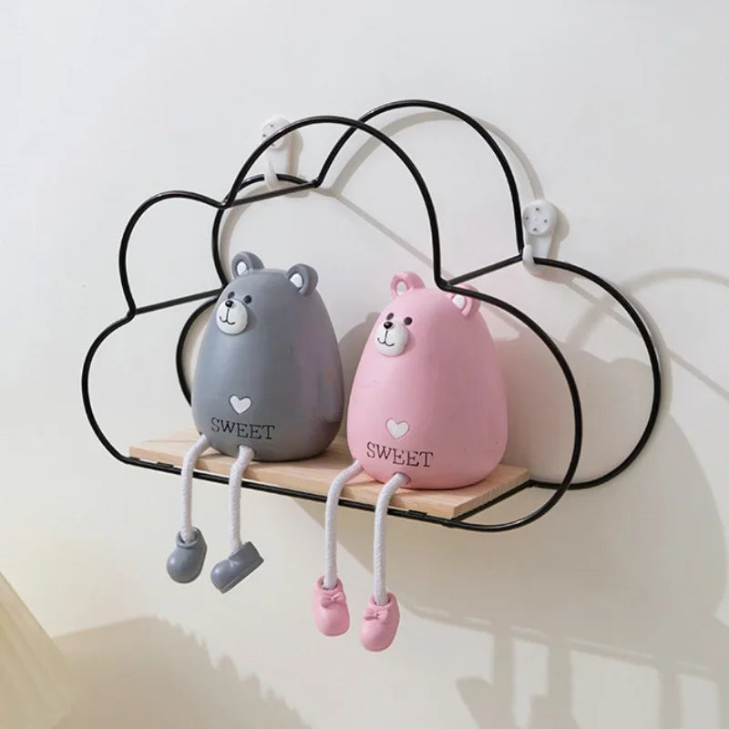 Creative Cloud Iron Shelving Wall Shelf Wooden Clapboard Nordic Style Decoration Children Room Decoration Display Stand