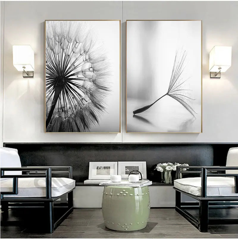 Dandelion Flower Canvas Painting Modern Black White Art Pictures for Home Decoration Living Room Abstract Wall Poster No Frame