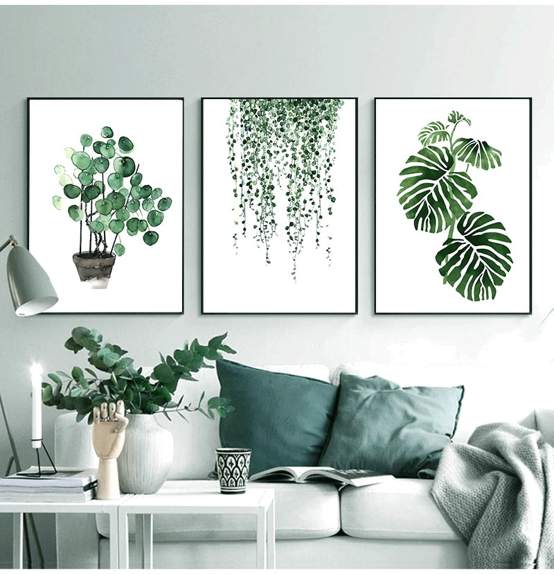 Wall Art Paintings for Living Room Home Decor Scandinavian Style Tropical Plants Poster Green Leaves Decorative Picture Modern