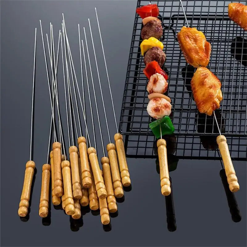 10PCS Stainless Steel Barbecue Skewer Stick Reusable BBQ Iron Stick For Outdoor Camping Picnic Tools Cooking Tools