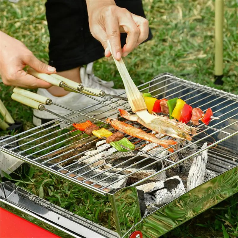 10PCS Stainless Steel Barbecue Skewer Stick Reusable BBQ Iron Stick For Outdoor Camping Picnic Tools Cooking Tools