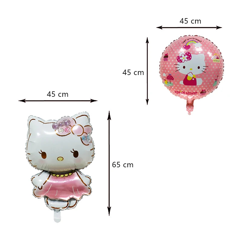 Hello Kitty Birthday Party Decoration Aluminum Foil Balloon For Kid Event Supplies Disposable Tableware Banner Backdrop Gift