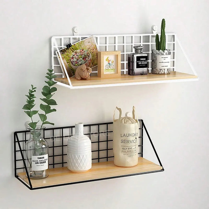 Wall Mounted Shelves Without Drilling Wood Hanging Shelf For Living Room Bedroom Storage Basket Wall Decoration Rack Organizers