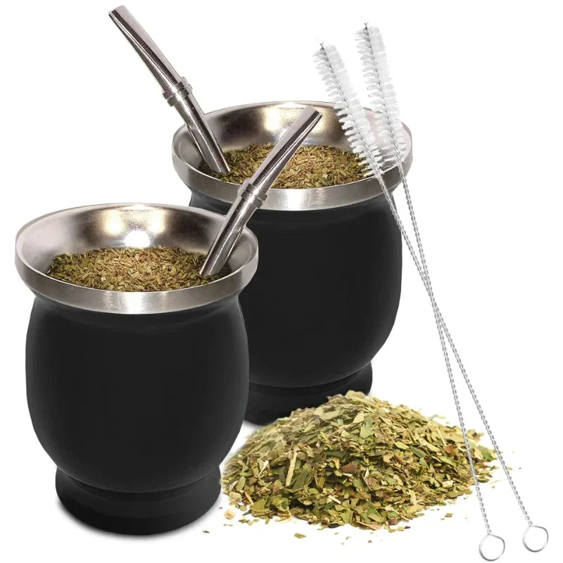 230ML Yerba Mate Cup Set Stainless Steel Includes Double Cleaning Brush Straw