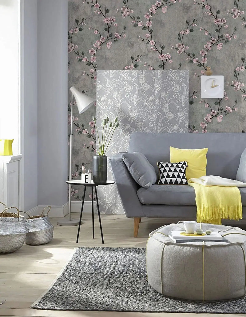 Floral Wallpaper Grey Peel and Stick Wallpaper Flower Self Adhesive  Wall Paper Roll Removable Contact Paper Decorative